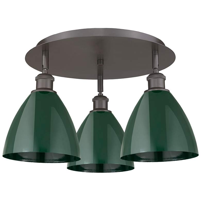 Image 1 Ballston Dome 19.25"W 3 Light Oil Rubbed Bronze Flush Mount w/ Green S