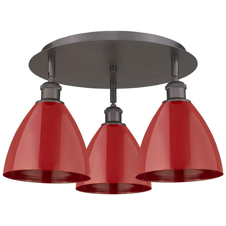 Image 1 Ballston Dome 19.25"W 3 Light Oil Rubbed Bronze Flush Mount w/ Red Sha