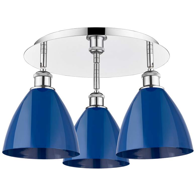 Image 1 Ballston Dome 19.25"W 3 Light Polished Chrome Flush Mount w/ Blue Shad