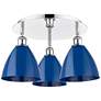 Ballston Dome 19.25"W 3 Light Polished Chrome Flush Mount w/ Blue Shad