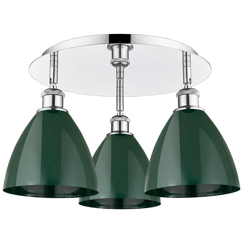Image 1 Ballston Dome 19.25"W 3 Light Polished Chrome Flush Mount w/ Green Sha