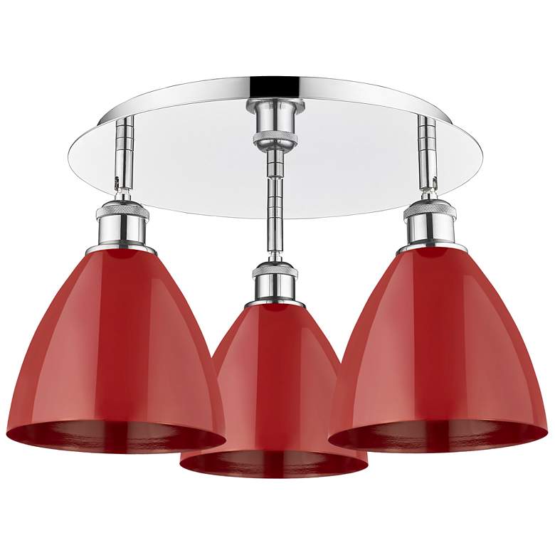 Image 1 Ballston Dome 19.25"W 3 Light Polished Chrome Flush Mount w/ Red Shade