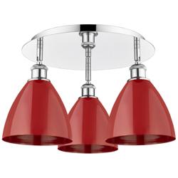 Ballston Dome 19.25&quot;W 3 Light Polished Chrome Flush Mount w/ Red Shade