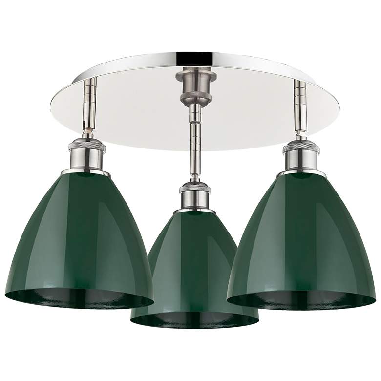 Image 1 Ballston Dome 19.25"W 3 Light Polished Nickel Flush Mount w/ Green Sha