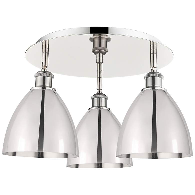 Image 1 Ballston Dome 19.25"W 3 Light Polished Nickel Flush Mount w/ Nickel Sh