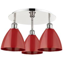 Ballston Dome 19.25&quot;W 3 Light Polished Nickel Flush Mount w/ Red Shade