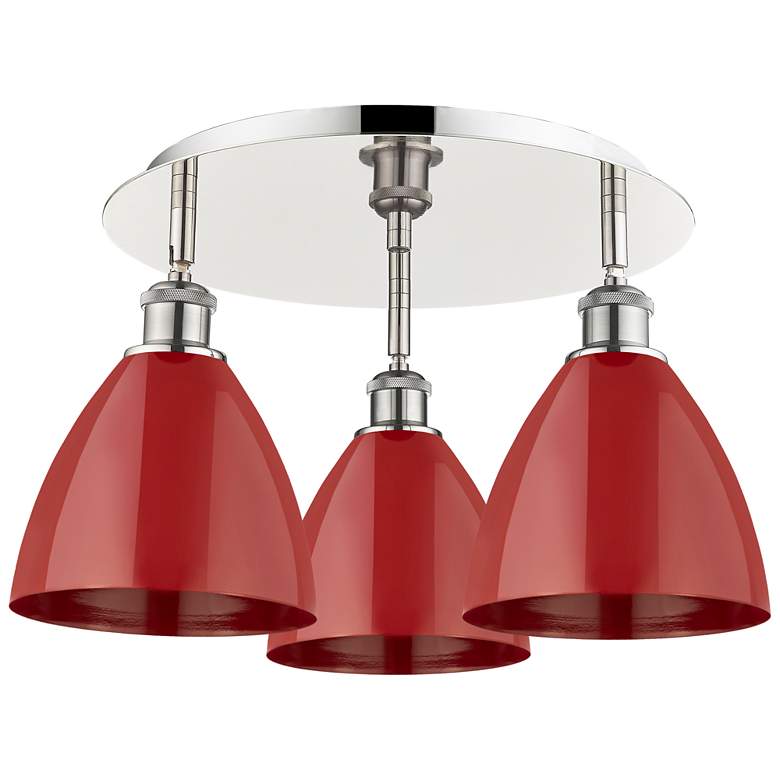 Image 1 Ballston Dome 19.25"W 3 Light Polished Nickel Flush Mount w/ Red Shade