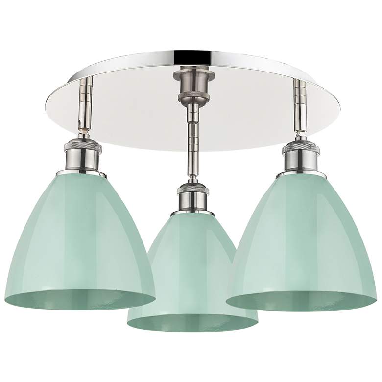 Image 1 Ballston Dome 19.25"W 3 Light Polished Nickel Flush Mount w/ Seafoam S