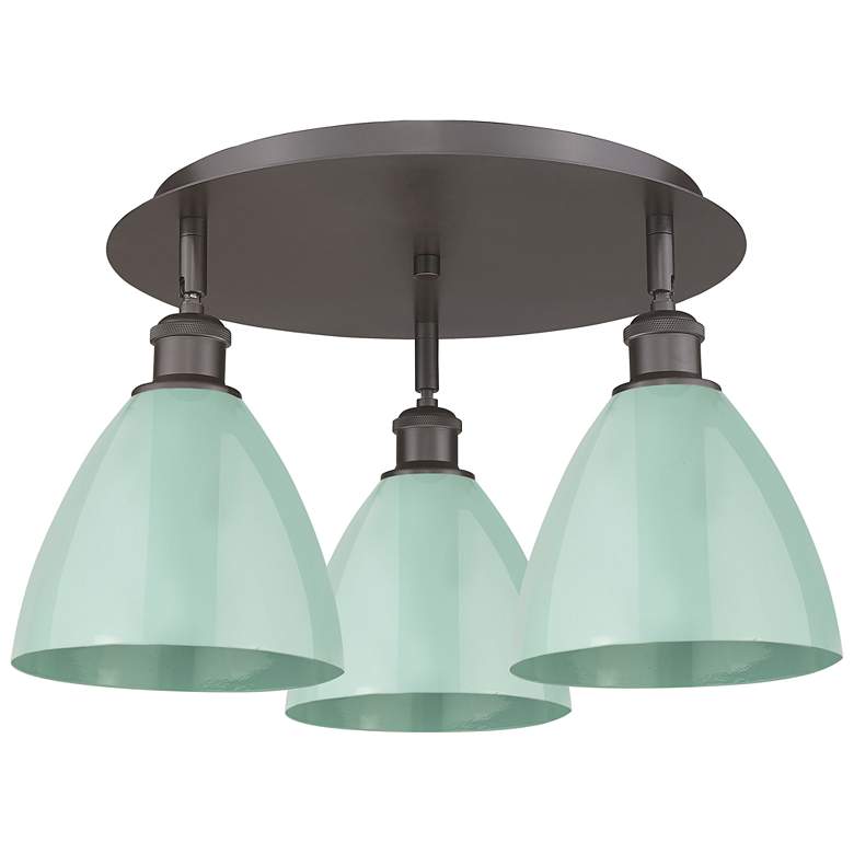 Image 1 Ballston Dome 19.25"W 3 Light Rubbed Bronze Flush Mount w/ Seafoam Sha