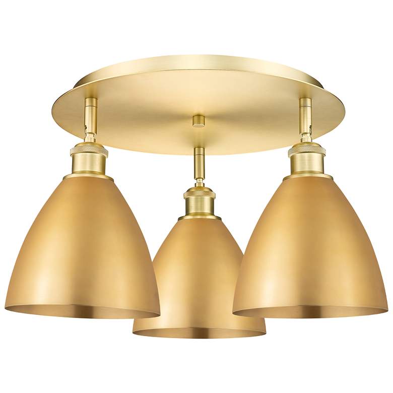 Image 1 Ballston Dome 19.25"W 3 Light Satin Gold Flush Mount With Satin Gold S