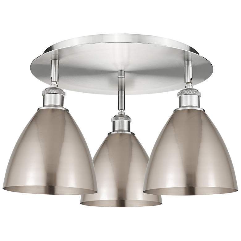 Image 1 Ballston Dome 19.25"W 3 Light Satin Nickel Flush Mount w/ Nickel Shade