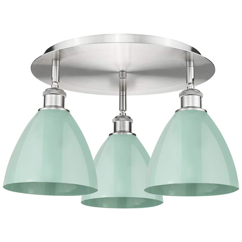 Image 1 Ballston Dome 19.25"W 3 Light Satin Nickel Flush Mount With Seafoam Sh