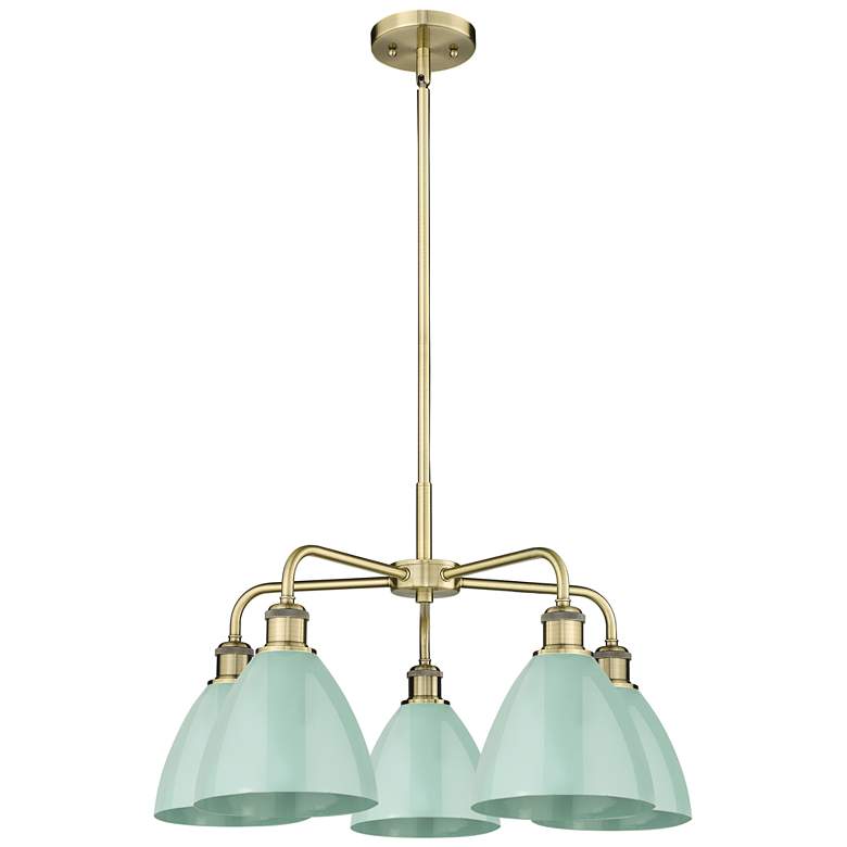 Image 1 Ballston Dome 25.5"W 5 Light Antique Brass Stem Chandelier w/ Seafoam