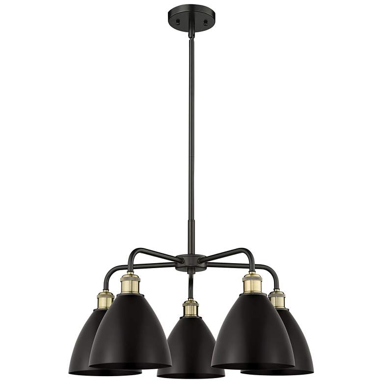 Image 1 Ballston Dome 25.5"W 5 Light Black Brass Stem Chandelier w/ Black Shad