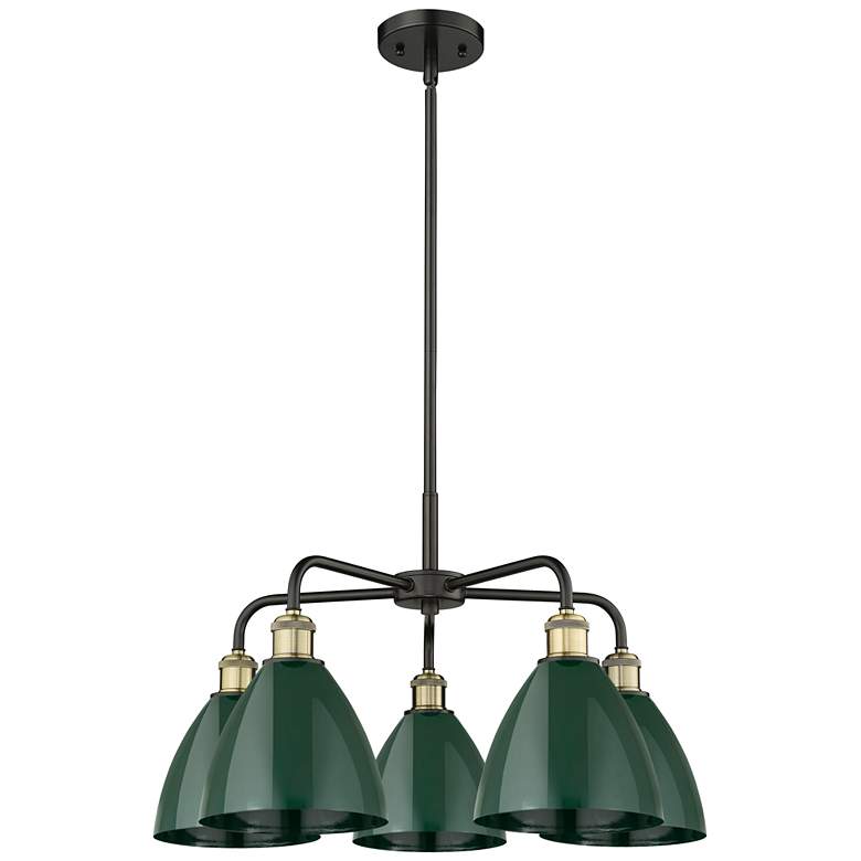 Image 1 Ballston Dome 25.5"W 5 Light Black Brass Stem Chandelier w/ Green Shad