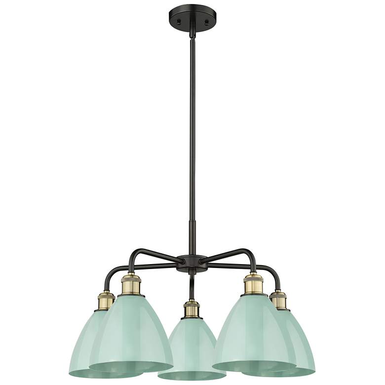 Image 1 Ballston Dome 25.5"W 5 Light Black Brass Stem Chandelier w/ Seafoam Sh