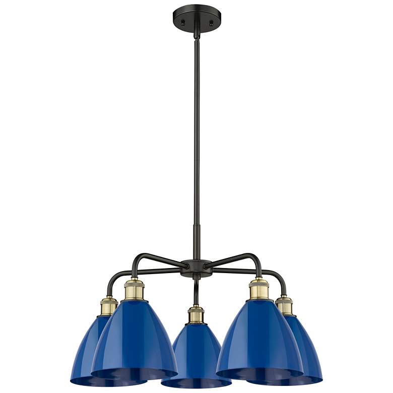 Image 1 Ballston Dome 25.5"W 5 Light Black Brass Stem Hung Chandelier w/ Blue