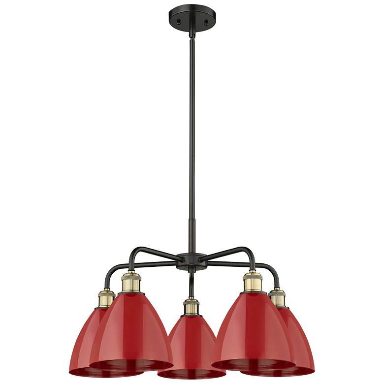 Image 1 Ballston Dome 25.5"W 5 Light Black Brass Stem Hung Chandelier w/ Red S