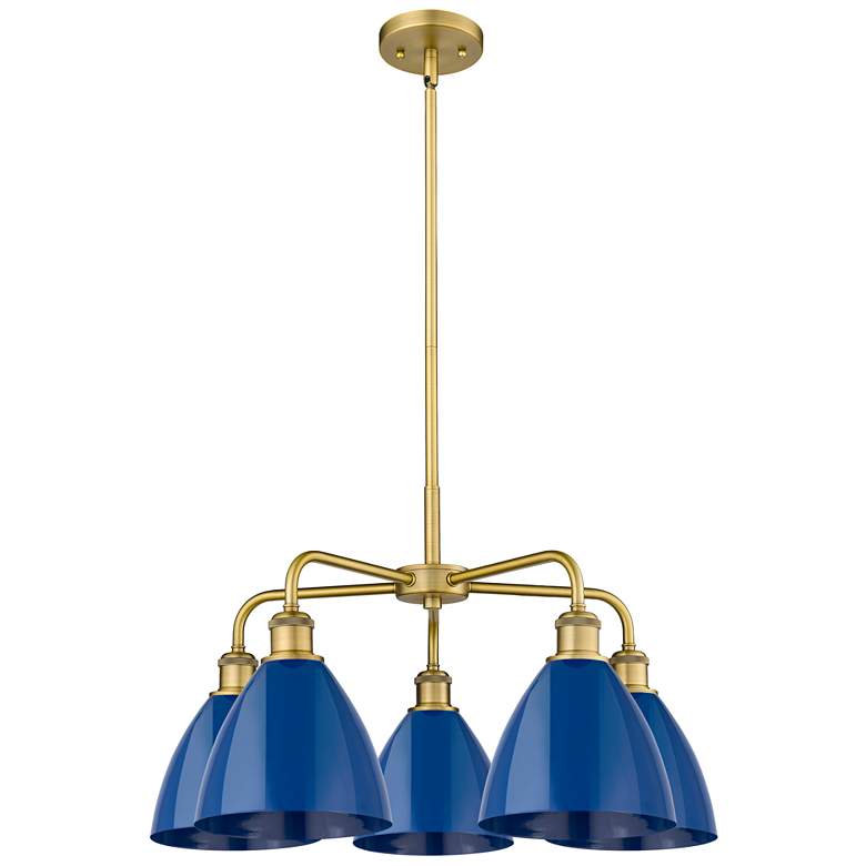 Image 1 Ballston Dome 25.5"W 5 Light Brushed Brass Stem Chandelier w/ Blue Sha