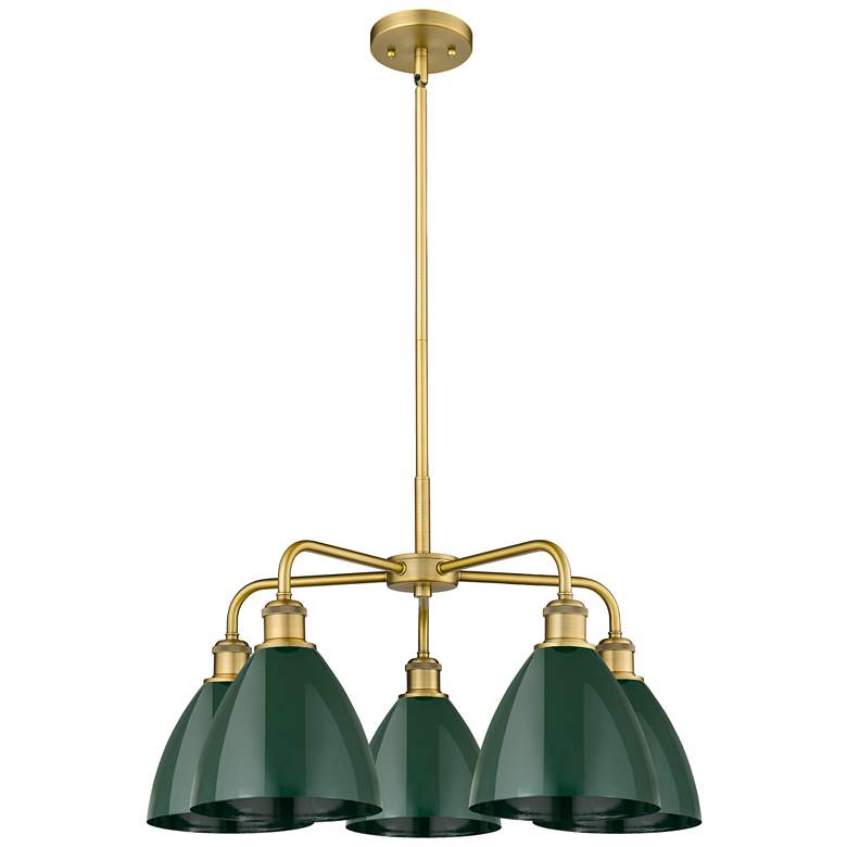 Image 1 Ballston Dome 25.5"W 5 Light Brushed Brass Stem Chandelier w/ Green Sh