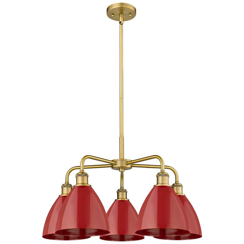 Image 1 Ballston Dome 25.5"W 5 Light Brushed Brass Stem Chandelier w/ Red Shad