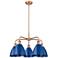 Ballston Dome 25.5"W 5 Light Copper Stem Hung Chandelier With Blue Sha