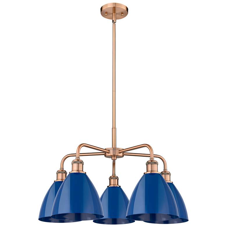 Image 1 Ballston Dome 25.5"W 5 Light Copper Stem Hung Chandelier With Blue Sha