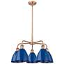 Ballston Dome 25.5"W 5 Light Copper Stem Hung Chandelier With Blue Sha
