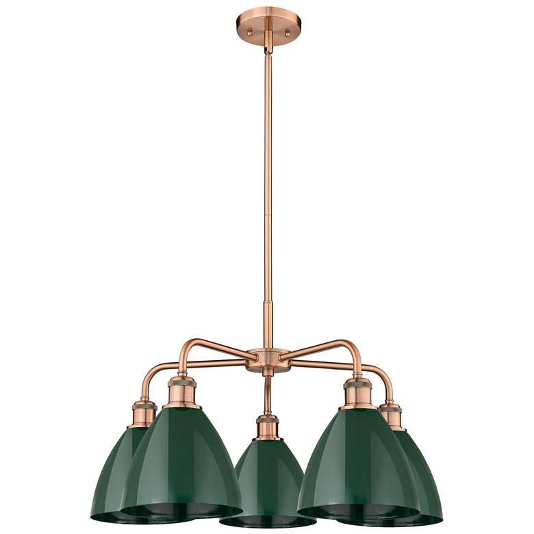 Image 1 Ballston Dome 25.5 inchW 5 Light Copper Stem Hung Chandelier With Green Sh