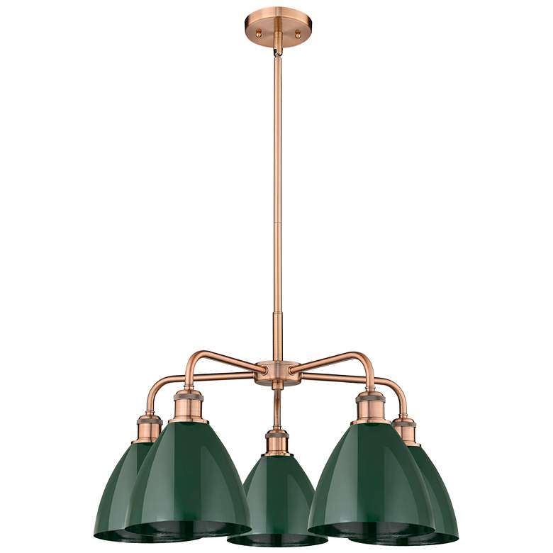 Image 1 Ballston Dome 25.5"W 5 Light Copper Stem Hung Chandelier With Green Sh
