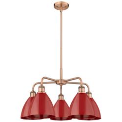 Ballston Dome 25.5&quot;W 5 Light Copper Stem Hung Chandelier With Red Shad