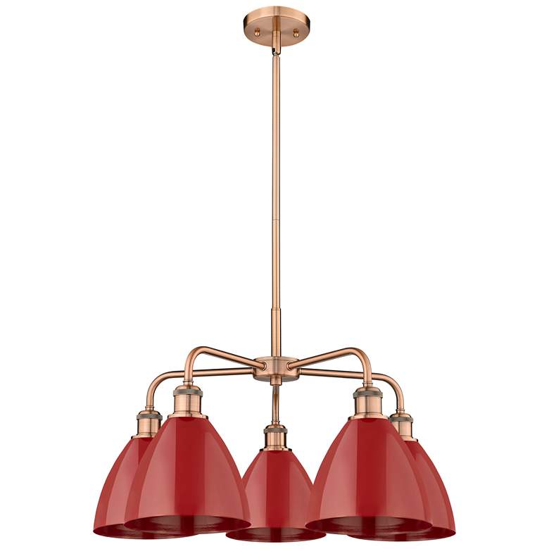 Image 1 Ballston Dome 25.5 inchW 5 Light Copper Stem Hung Chandelier With Red Shad