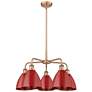 Ballston Dome 25.5"W 5 Light Copper Stem Hung Chandelier With Red Shad