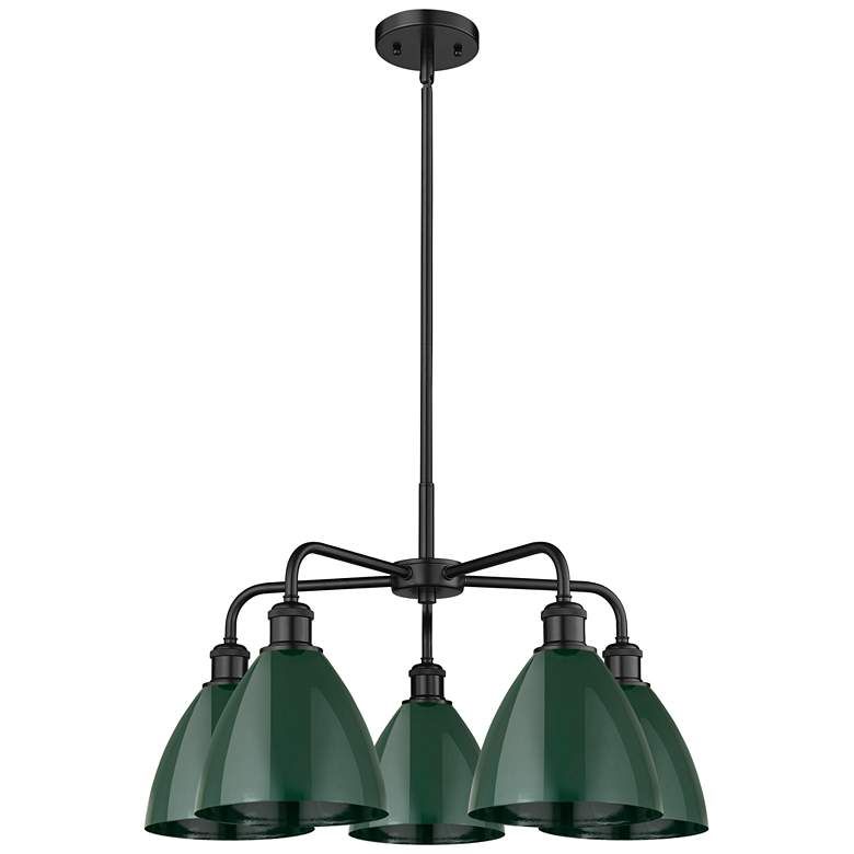 Image 1 Ballston Dome 25.5"W 5 Light Matte Black Stem Chandelier w/ Green Shad
