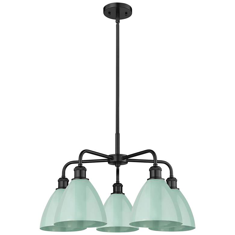 Image 1 Ballston Dome 25.5"W 5 Light Matte Black Stem Chandelier w/ Seafoam Sh