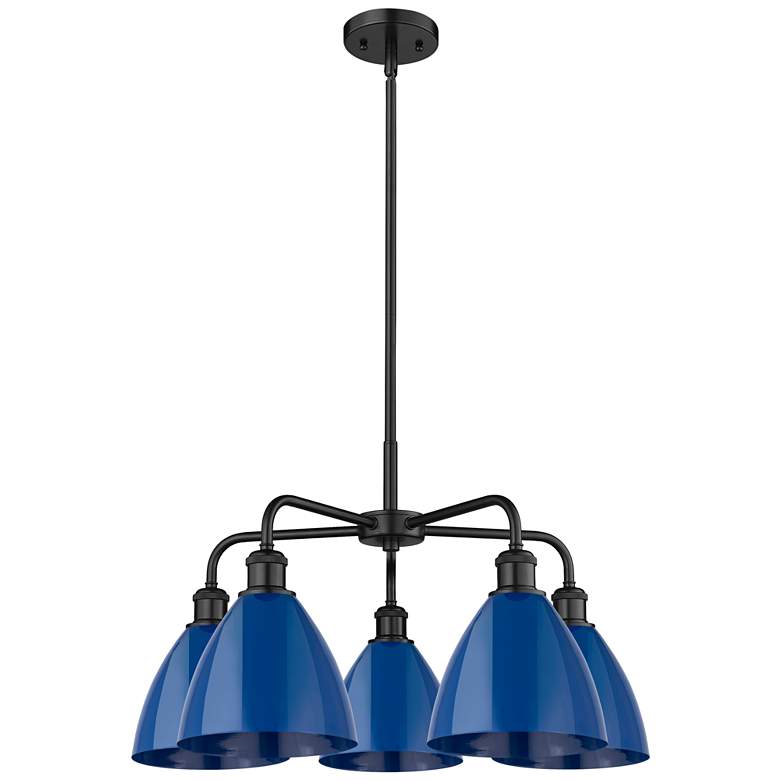 Image 1 Ballston Dome 25.5"W 5 Light Matte Black Stem Hung Chandelier w/ Blue