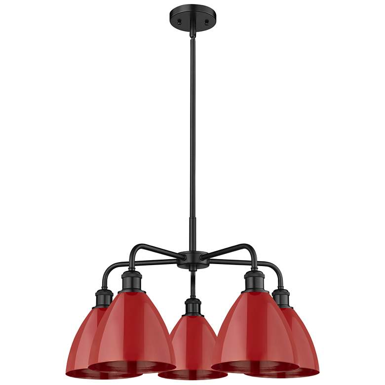 Image 1 Ballston Dome 25.5"W 5 Light Matte Black Stem Hung Chandelier w/ Red S