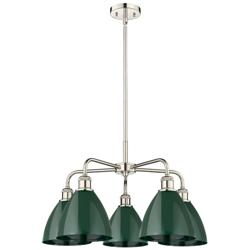 Ballston Dome 25.5"W 5 Light Polished Nickel Stem Chandelier w/ Green