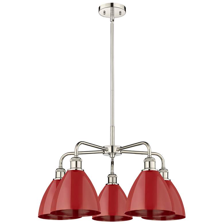 Image 1 Ballston Dome 25.5"W 5 Light Polished Nickel Stem Chandelier w/ Red Sh