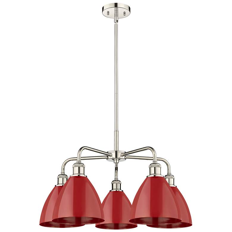 Image 1 Ballston Dome 25.5 inchW 5 Light Polished Nickel Stem Chandelier w/ Red Sh