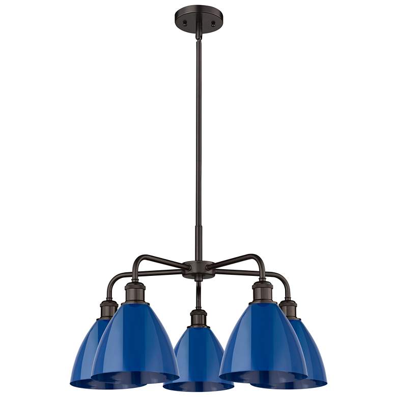 Image 1 Ballston Dome 25.5"W 5 Light Rubbed Bronze Stem Chandelier w/ Blue Sha