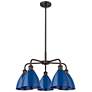 Ballston Dome 25.5"W 5 Light Rubbed Bronze Stem Chandelier w/ Blue Sha