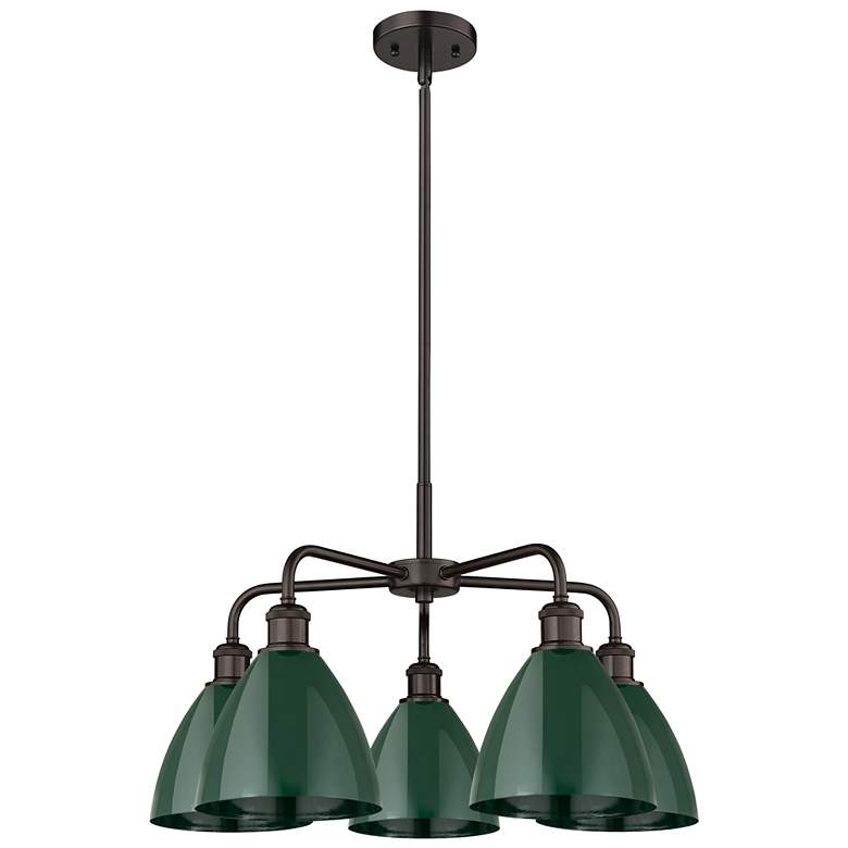 Image 1 Ballston Dome 25.5"W 5 Light Rubbed Bronze Stem Chandelier w/ Green Sh
