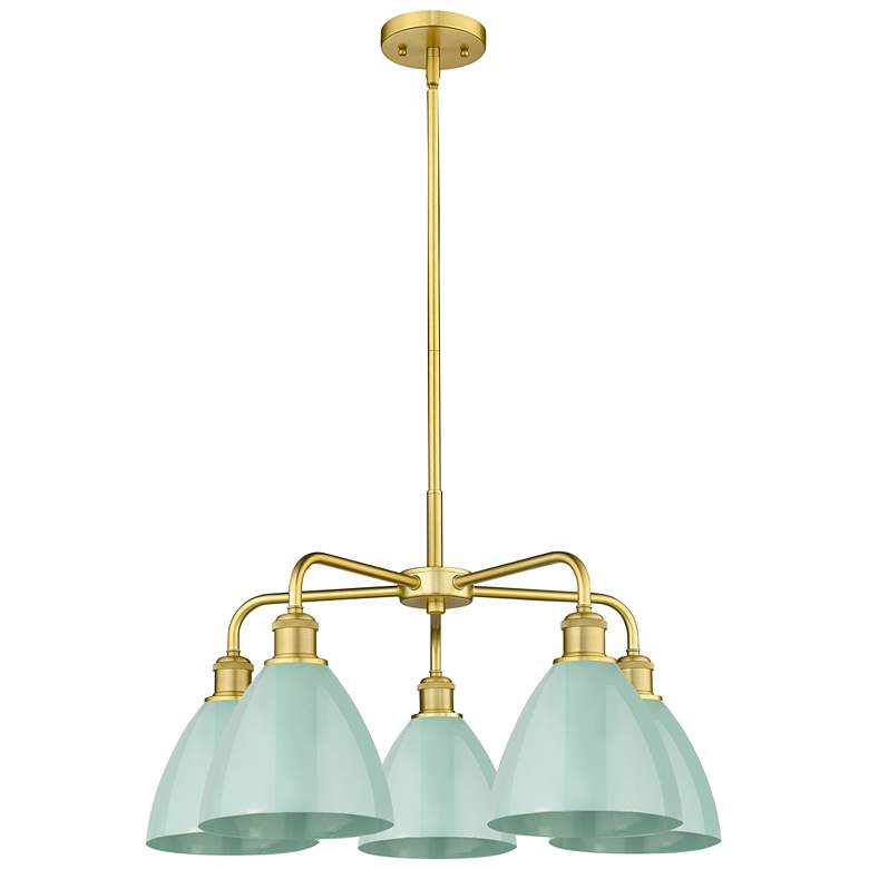 Image 1 Ballston Dome 25.5"W 5 Light Satin Gold Stem Chandelier w/ Seafoam Sha