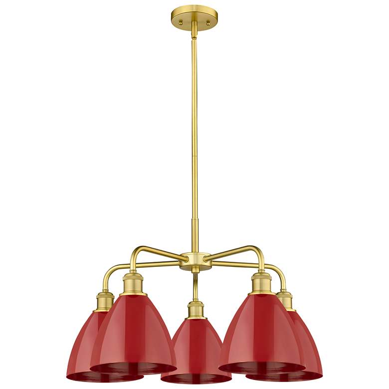 Image 1 Ballston Dome 25.5"W 5 Light Satin Gold Stem Hung Chandelier With Red