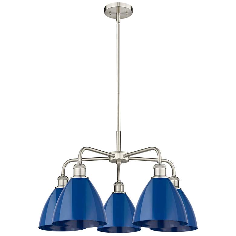 Image 1 Ballston Dome 25.5"W 5 Light Satin Nickel Stem Chandelier w/ Blue Shad