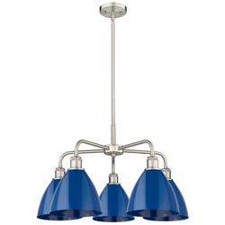 Ballston Dome 25.5"W 5 Light Satin Nickel Stem Chandelier w/ Blue Shad
