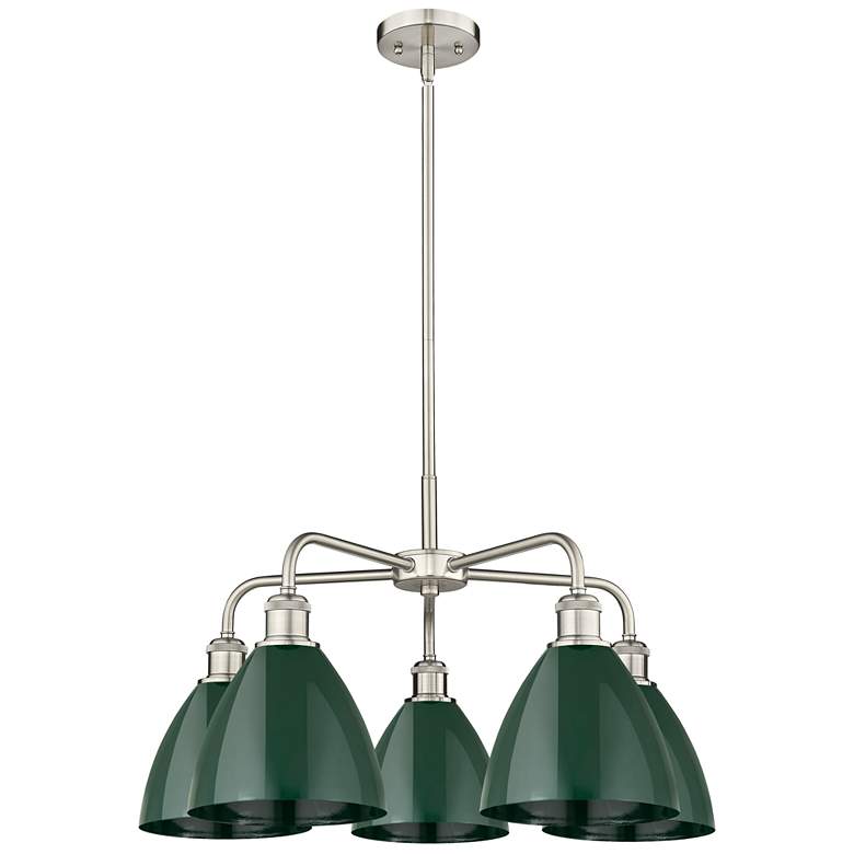 Image 1 Ballston Dome 25.5"W 5 Light Satin Nickel Stem Chandelier w/ Green Sha