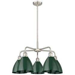Ballston Dome 25.5"W 5 Light Satin Nickel Stem Chandelier w/ Green Sha