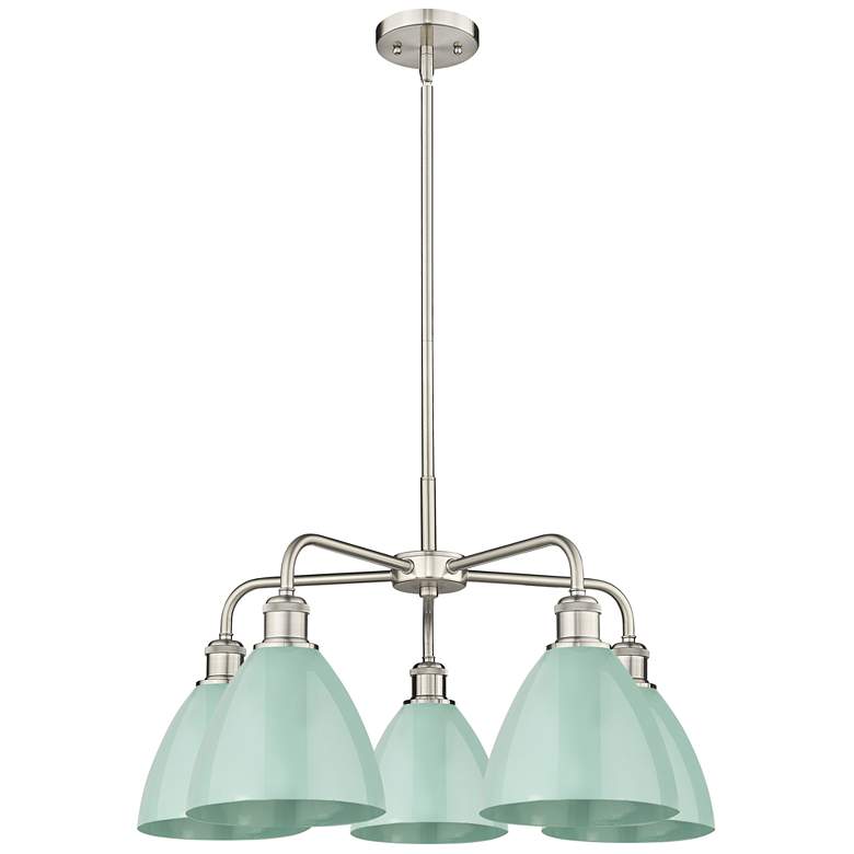 Image 1 Ballston Dome 25.5"W 5 Light Satin Nickel Stem Chandelier w/ Seafoam S